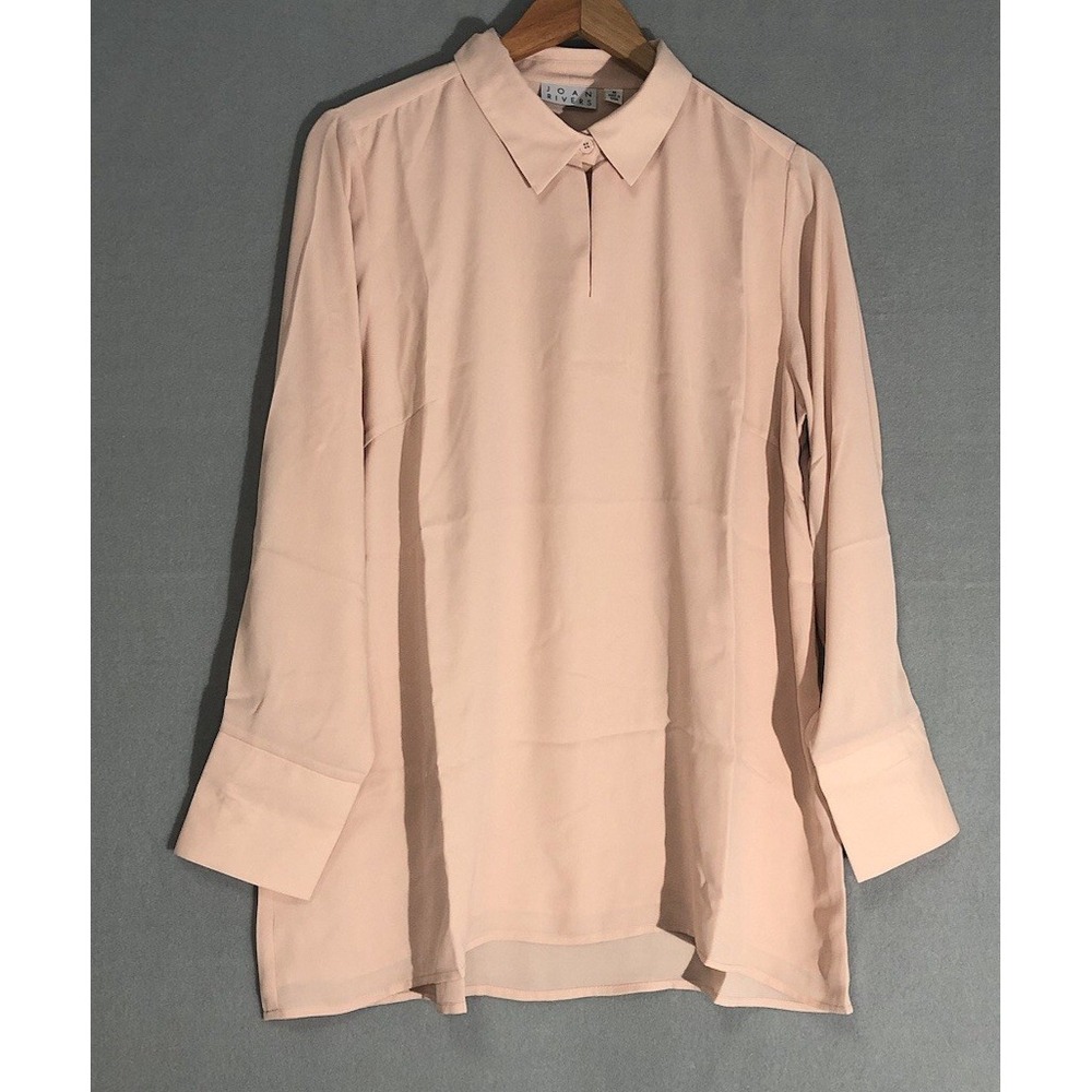 Joan Rivers Flowy Long Sleeve Blouse w/Button Neckline Bisque Sz M NEW